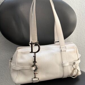 - SOLD-  Dior Spell Out White Leather Shoulder Bag